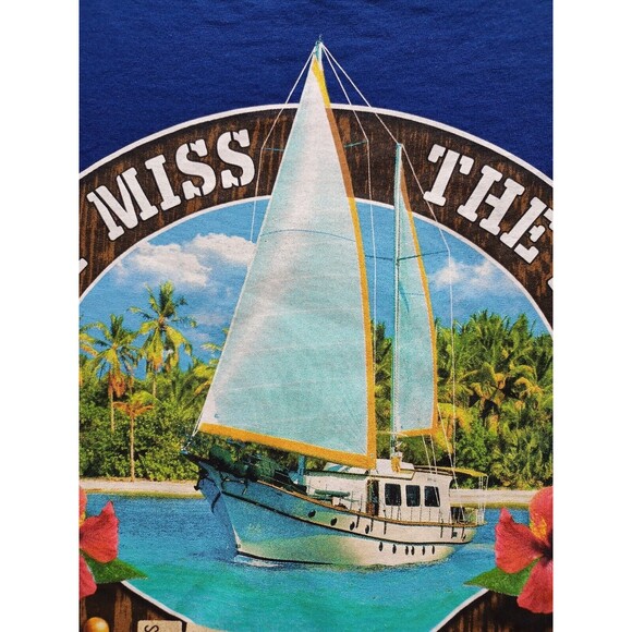 Vtg Blue T-Shirt Don't Miss the Boat Hibiscus Tropical Island Paradise Sz M - Picture 4 of 9